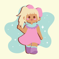 Fototapeta premium Cute girl with dress cartoon kawaii Vector