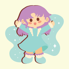 Cute girl with dress cartoon kawaii Vector