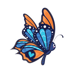 Colorful blue and orange butterfly with smiling face Vector