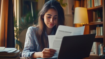 Woman Engrossed in Reading and Writing