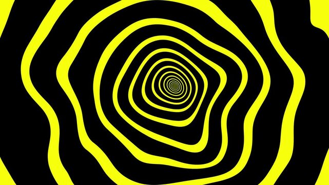 psychedelic trippy background Yellow and black concentric rings create optical illusion of tunnel. Suitable for designs related to abstract, pattern, modern, illusion concepts.