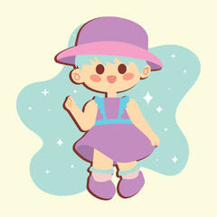 Cute girl with dress cartoon kawaii Vector
