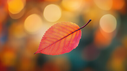Obraz premium close up of red orange leaf macro on bokeh nature background backdrop