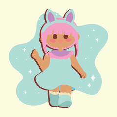 Cute girl with dress cartoon kawaii Vector