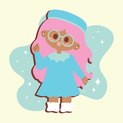 Cute girl with dress cartoon kawaii Vector