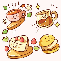 Cute tea time character illustration