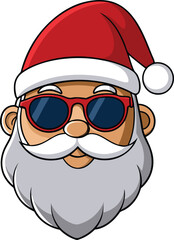 Christmas Santa Claus face with sunglasses, illustration in high quality and shadows, you can use in your Christmas designs.