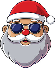 Christmas Santa Claus face with sunglasses, illustration in high quality and shadows, you can use in your Christmas designs.