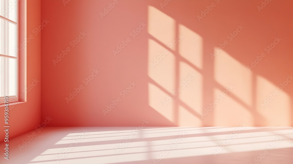 Poster empty room wall painted in peach color minimalistic abstract apricot background for product presenta