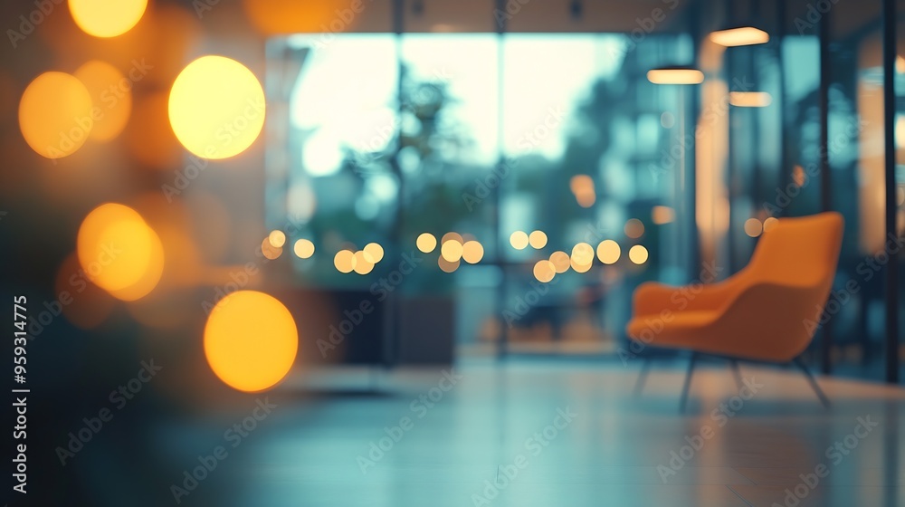 Leinwandbilder Blurred empty open space office Abstract light bokeh at office interior background : Generative AI