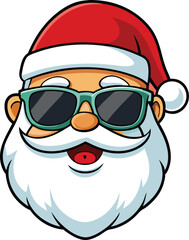 Christmas Santa Claus face with sunglasses, illustration in high quality and shadows, you can use in your Christmas designs.