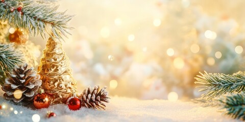 christmas background with Christmas tree and decorations light bokeh lights