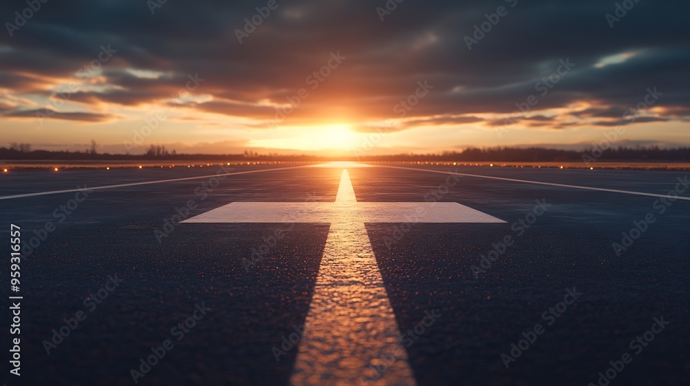 Aufkleber empty runway background with sun light : generative ai