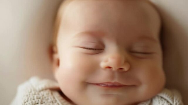 a baby with a peaceful smile, innocent and clean atmosphere