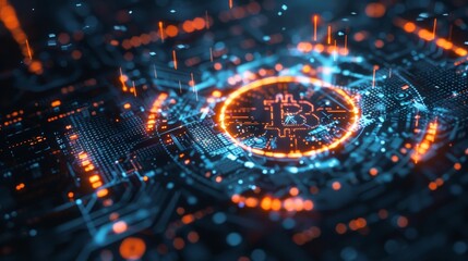 A 3D rendering of a digital currency symbol surrounded by binary code, representing the integration of technology and finance in the modern era.