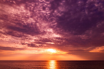 Sunset sky, Nature beautiful Light Sunset or sunrise over sea, Colorful dramatic majestic scenery sky,Amazing clouds and waves in sunset sky nature light cloud background