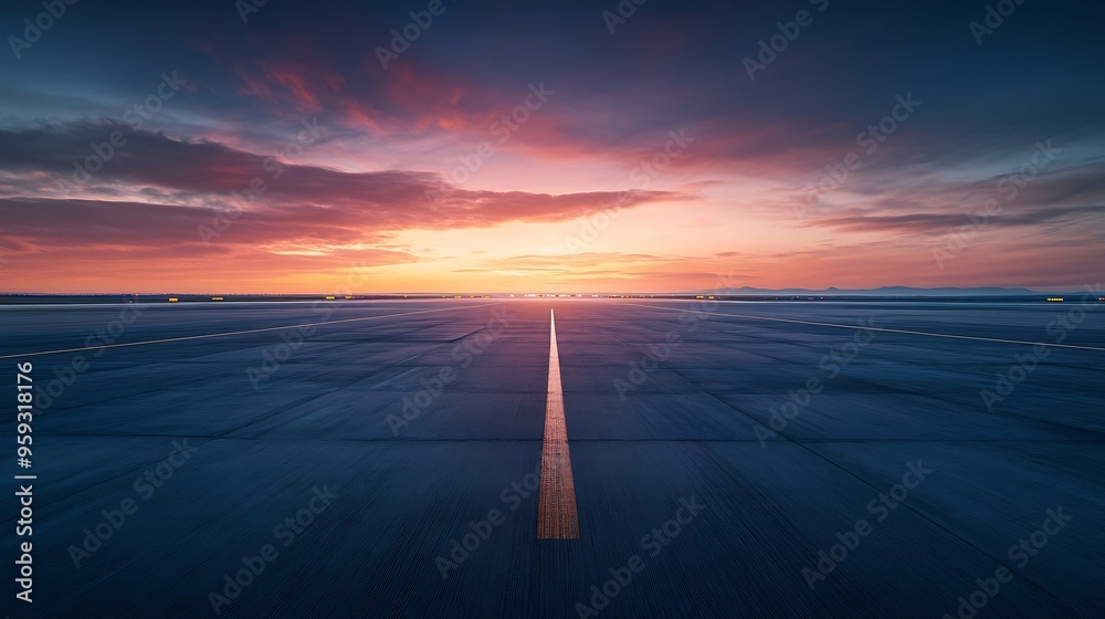 Poster empty airport tarmac runway at dawn capturing the tranquil moment before the hustle and bustle of ai
