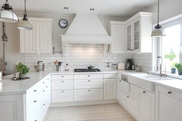 Elegant white kitchen with cozy atmosphere and minimal decor