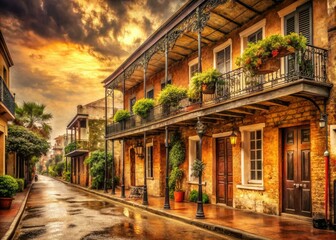 Fototapeta premium Rustic Charming Historic French Quarter Warm Beige Hues