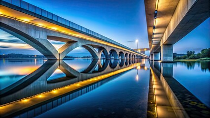 Naklejka premium Minimalist Concrete Bridge Modern Architecture Reflections Night