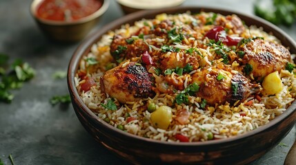 Chicken biryani  Kabsa with rice Basmati Mandi : Generative AI