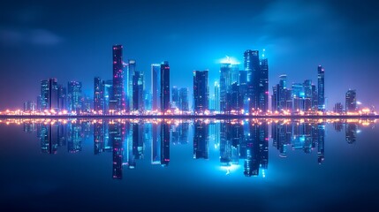 Fototapeta premium City night view of Abu Dhabi business financial district United Arab Emirates : Generative AI
