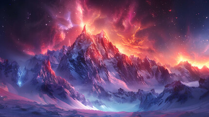 Snowy Mountain Range with Cosmic Sky Illustration