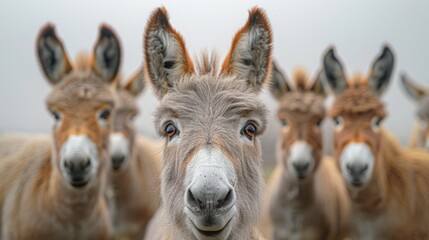 Fototapeta premium Donkey Gazing at Camera in Isolation on White Background
