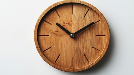 Isolated on white background Minimalist style wooden wall clock showing time at 1130 or 2330 : Generative AI