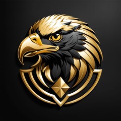 Fototapeta premium Golden Eagle Head with Diamond Emblem.