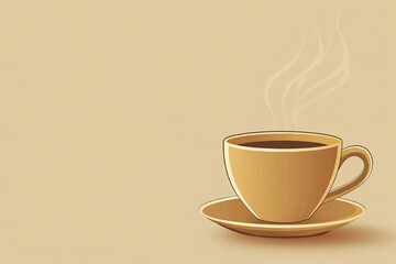 Vector Illustration of a Hot Coffee Cup on a Plain Color Background