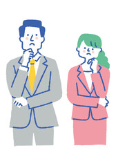 Men and women in suits who are worried about something_Color