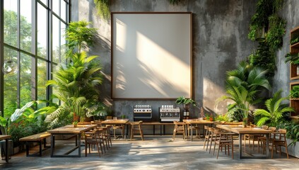 Fototapeta premium Industrial Cafe With Tropical Plants