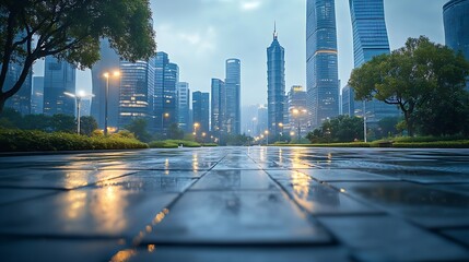 Obraz premium City square and skyline with modern buildings background : Generative AI