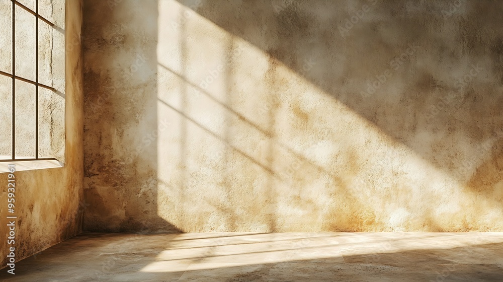 Aufkleber cosmetic beauty presentation background minimal abstract brown concrete background with light for product displayed shadow and light from windows on rustic plaster wall beige studio ba : Generative AI