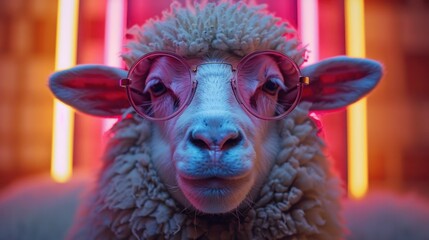 Colorful Studio Portrait of a Sheep in Sunglasses with a Fun and Bright Backdrop