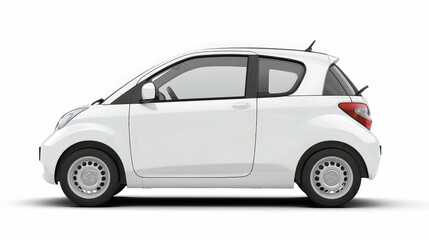 Fototapeta premium A compact white city car, set against a white background, emphasizing its practicality and modern urban design.