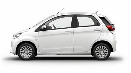 Obraz premium A compact white city car, set against a white background, emphasizing its practicality and modern urban design.