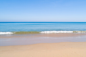 Beautiful sea beach and waves texture in sunny summer day background,Phuket Thailand,Top view beach