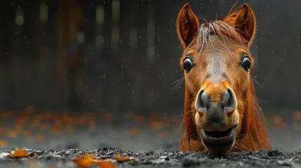 Hilarious Horse Grinning for the Camera on Grey Background - Ideal for Text Banners and Advertisements