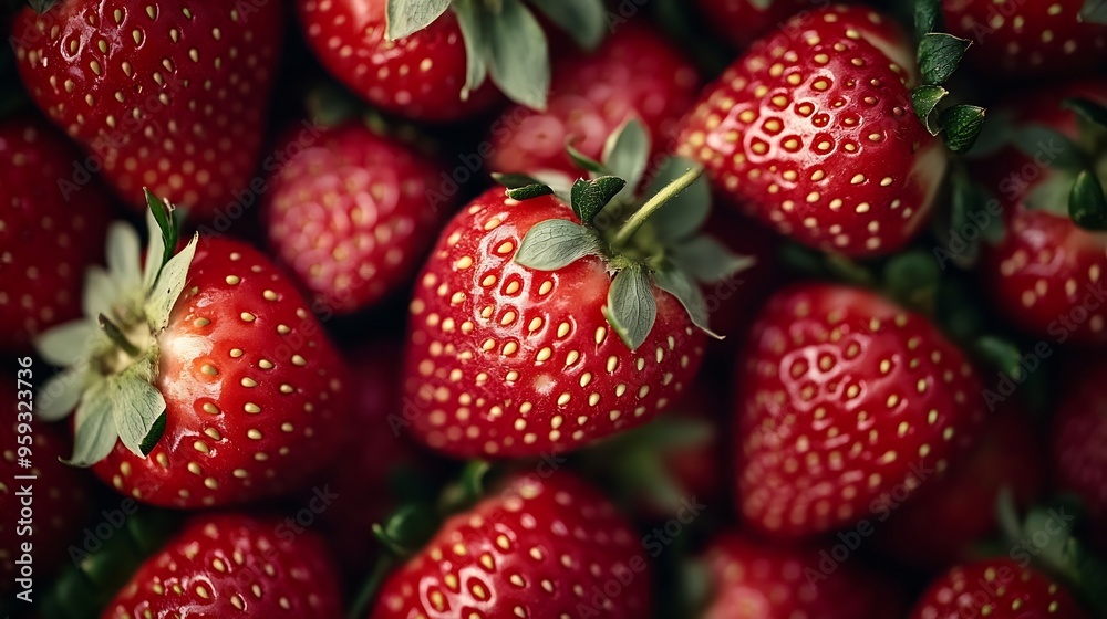 Poster fresh strawberries from above filling the frame : generative ai