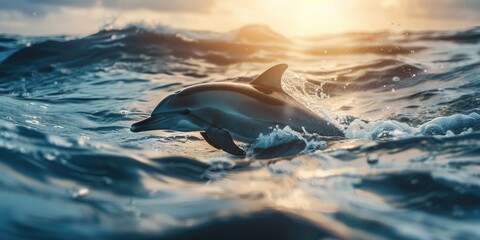 Naklejka premium Dolphin moving effortlessly across the sea