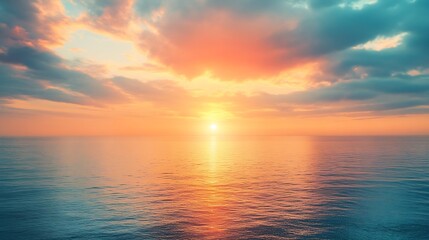 Obraz premium Sunset sky over Sea in the Evening with Orange sunlight in summer Landscape Horizon sea Sky Dusk : Generative AI