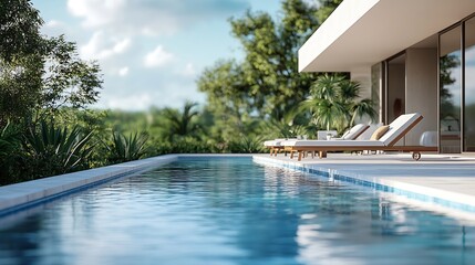 Holiday house with pool : Generative AI © Generative AI