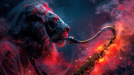 Lion Saxophonist: Colorful Vector Music Print Design with Animal & Instrument