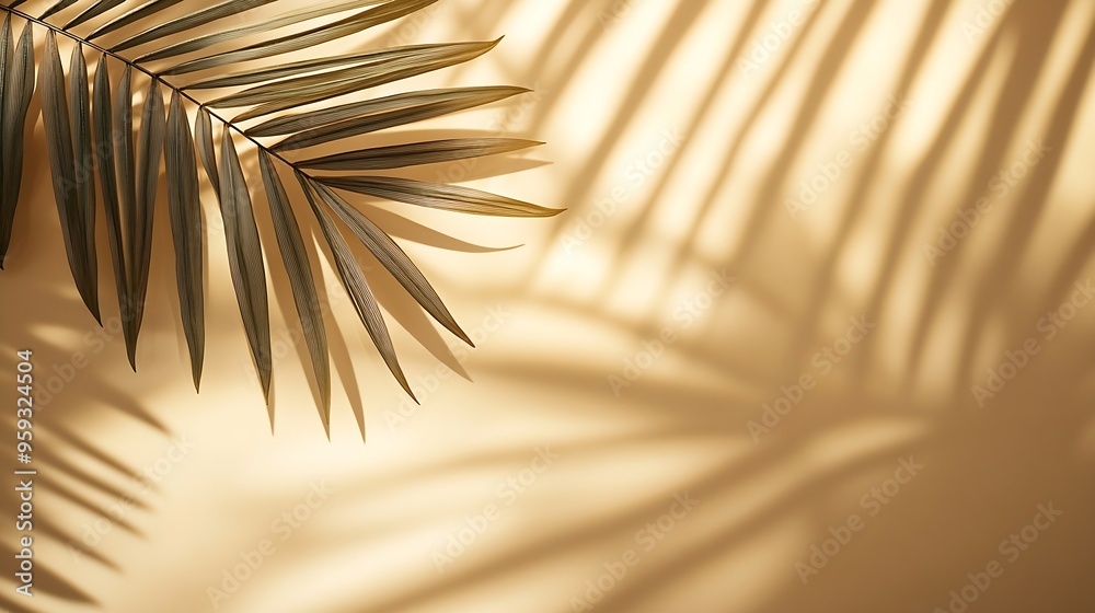 Leinwandbilder tropical leaf shadow blank background composition for product presentation the background is beige s
