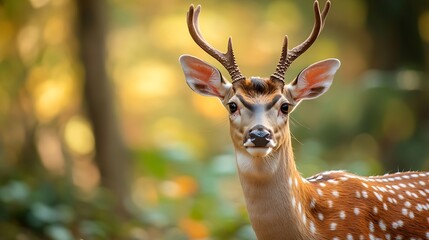 big antler male spotted deer or chital or axis deer or axis axis in wild natural green scenic background in winter outdoor wildlife safari at dhikala jim corbett national park forest u : Generative AI