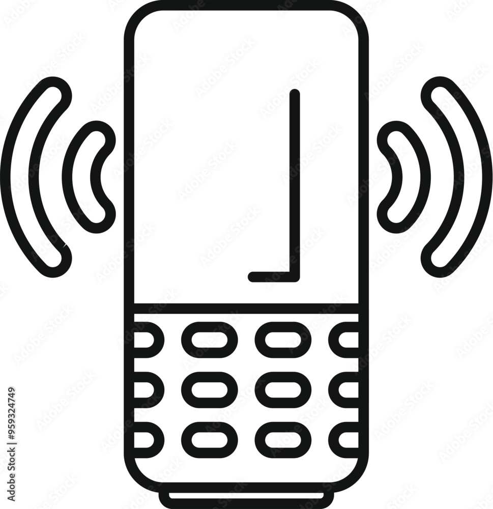 Poster simple icon representing a mobile phone with sound waves, perfect for projects related to phone call