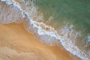 Beautiful sea beach and waves texture in sunny summer day background,Phuket Thailand,Top view beach