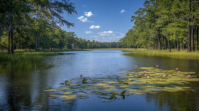 Sunny view of the Caddo Lake National Wildlife Refugeat exas : Generative AI